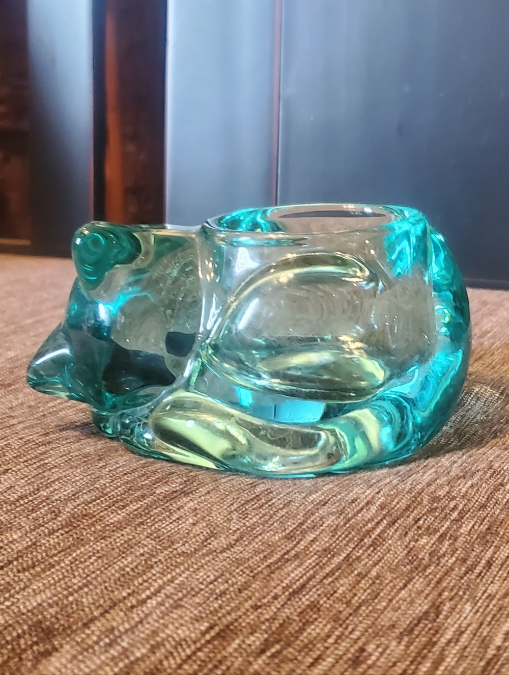 Teal Sleeping Cat Votive Tea Light Candle Holder - Picture 5 of 12